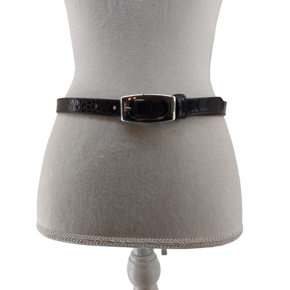 Dark Brown Women's Leather Belt Brown Leather Croc Embossed Belt